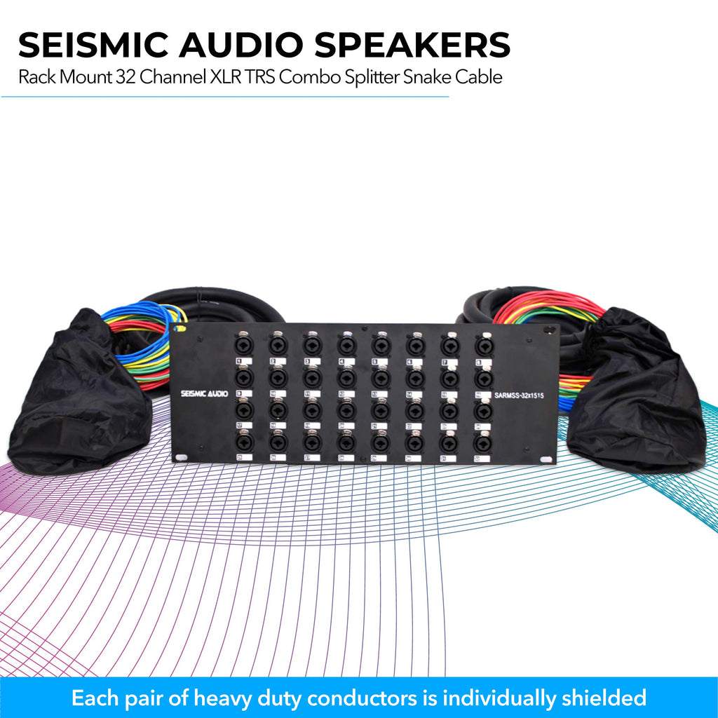 Seismic Audio SARMSS-16x515 Rack Mount 16 Channel XLR TRS Combo Splitter Snake Cable - 5' & 15' XLR trunks