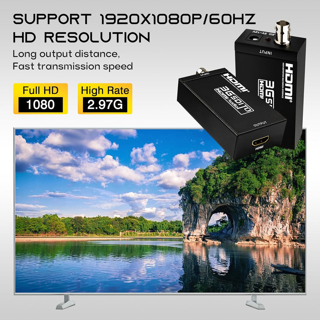 Boobrie SDI to HDMI Converter, Full HD 1080P Video Audio Adapter Supports SD/HD/3G-SDI to HDMI Conversion for Camera Monitor Projector Display