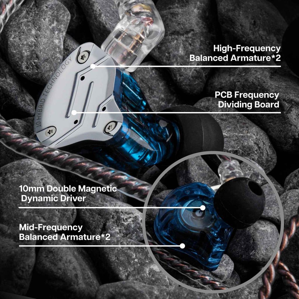 Linsoul KZ ZS10 Pro, 4BA+1DD 5 Driver in Ear Monitor, HiFi Wired Earbuds, Gaming Earbuds, Hybrid IEM Earphones with Stainless Steel Faceplate, Detachable Cable for Musician(Without Mic, Dark Black)