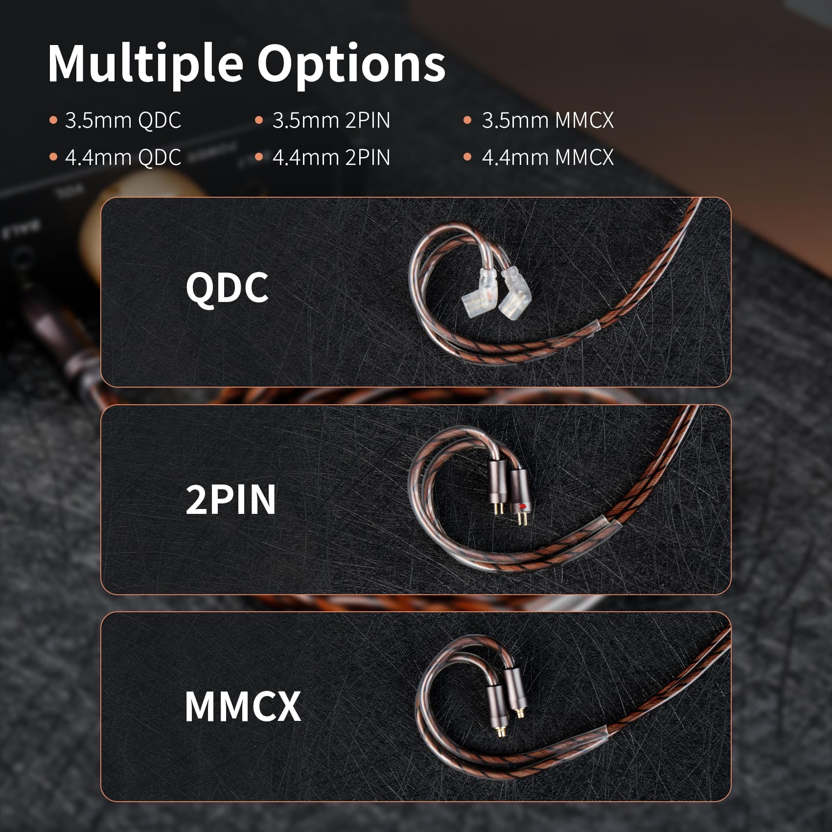 KBEAR P34 IEM Cable, 5N 2-Strands 98-Core OFC Silver-Plated HiFi Earphone Upgrade 2Pin Cable, Interchangeable 3.5mm/4.4mm Plug, in Ear Monitors Headphones Replacement Wire for Audiophile Musician