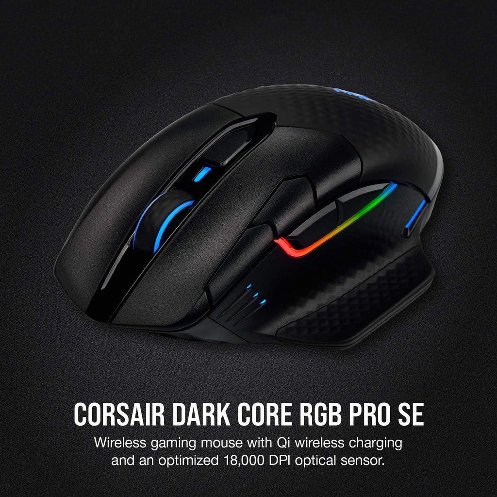 Corsair Dark CORE RGB PRO SE Wireless FPS/MOBA Gaming Mouse with Qi Charging – 18,000 DPI – 8 Programmable Buttons – Sub-1ms Wireless – iCUE Compatible – PC, Mac, PS5, PS4, Xbox – Black