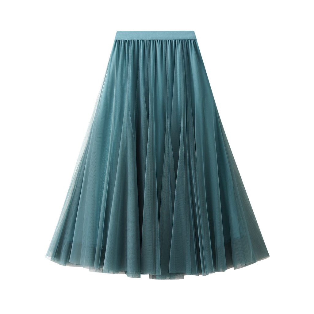 New Autumn And Winter High Waist Mid-length Tulle Skirt Pleated Skirt