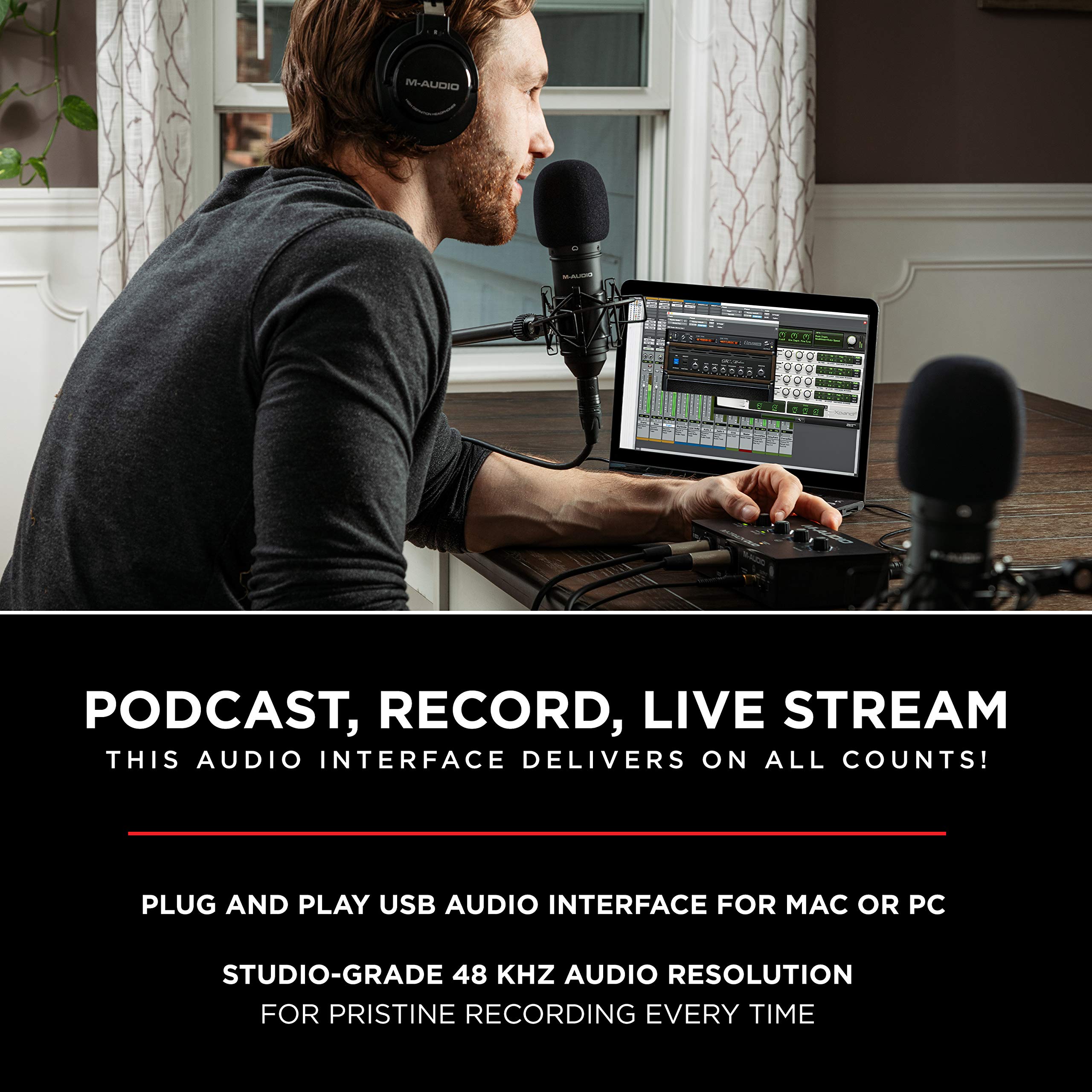 M-AUDIO M-Track Duo USB Audio Interface for Recording, Streaming and Podcasting with Dual XLR, Line and DI Inputs, plus a Software Suite Included