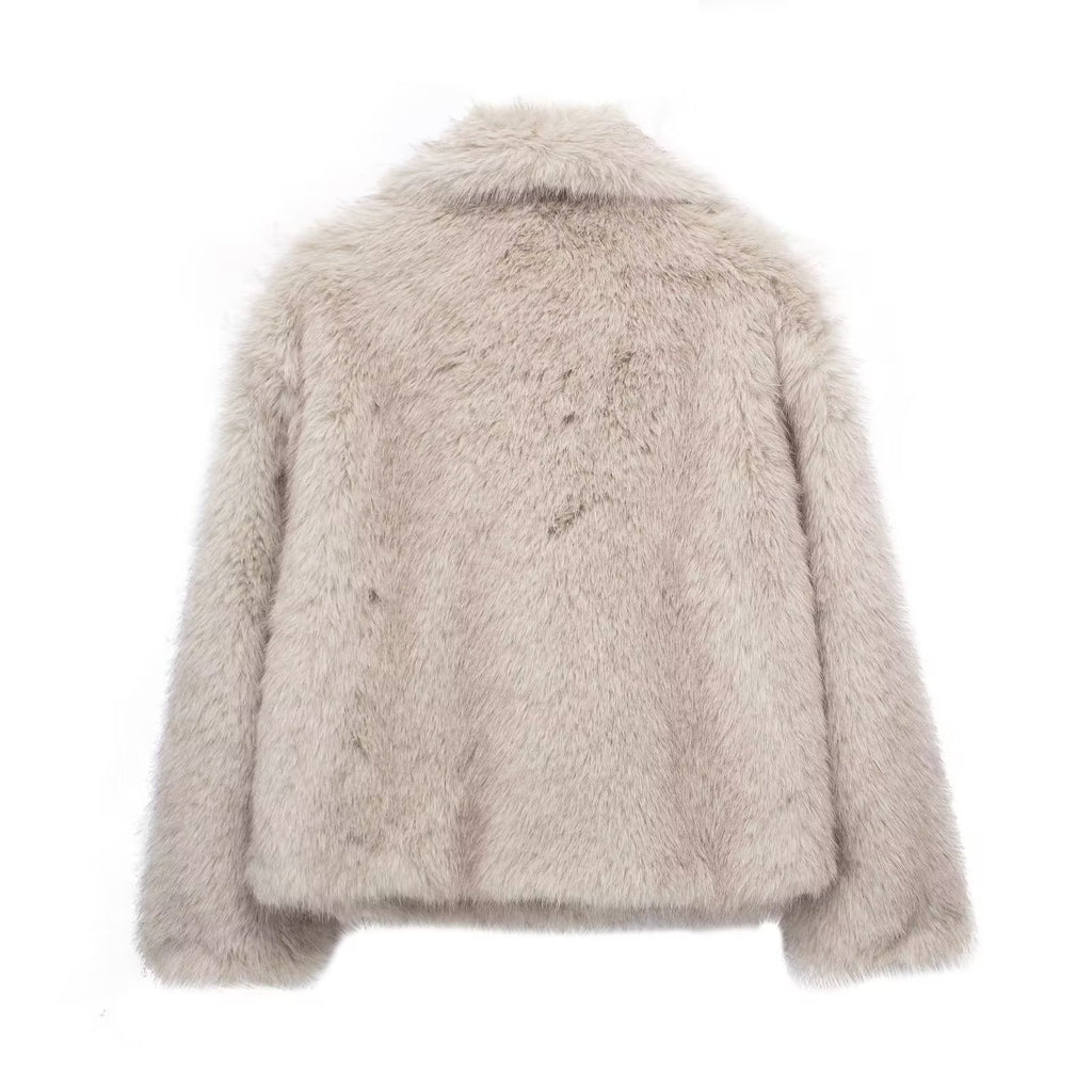 Winter Plush Coat Fashion Warm Thicken Fluffy Lapel Jacket Outwear Casual Long Sleeve Tops Womens Clothing