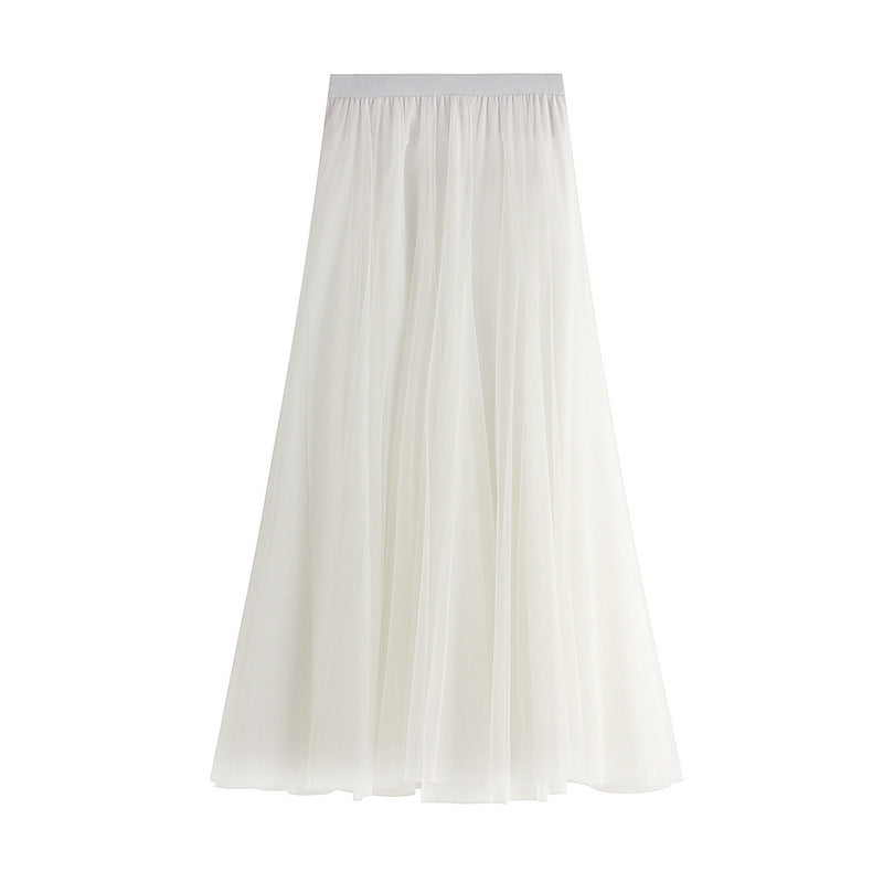 New Autumn And Winter High Waist Mid-length Tulle Skirt Pleated Skirt